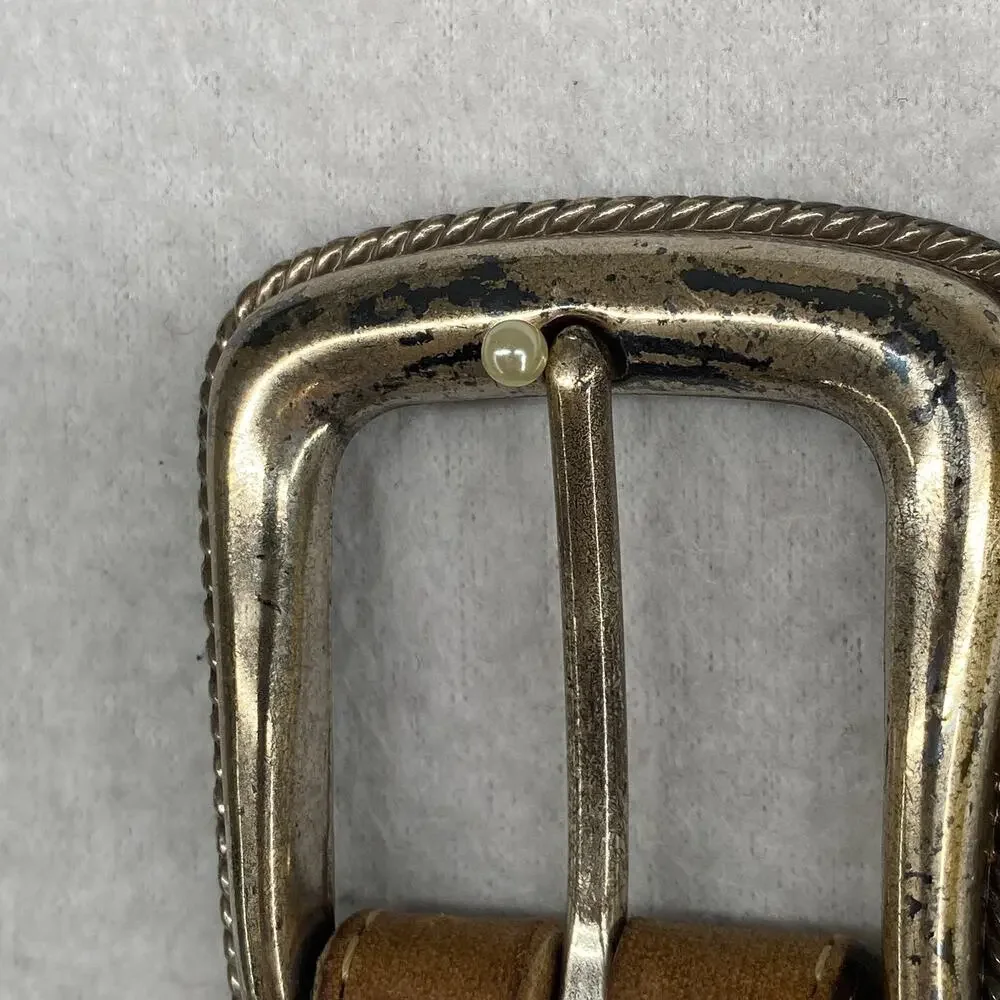 TONY LAMA Belt Mens 44 Western Leather Chrome Buckle Brown Made in USA